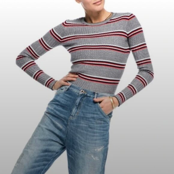 Scotch & Soda Striped Ribbed Knit Sweater – Gray/Red/White – Size 2 - Picture 1 of 5